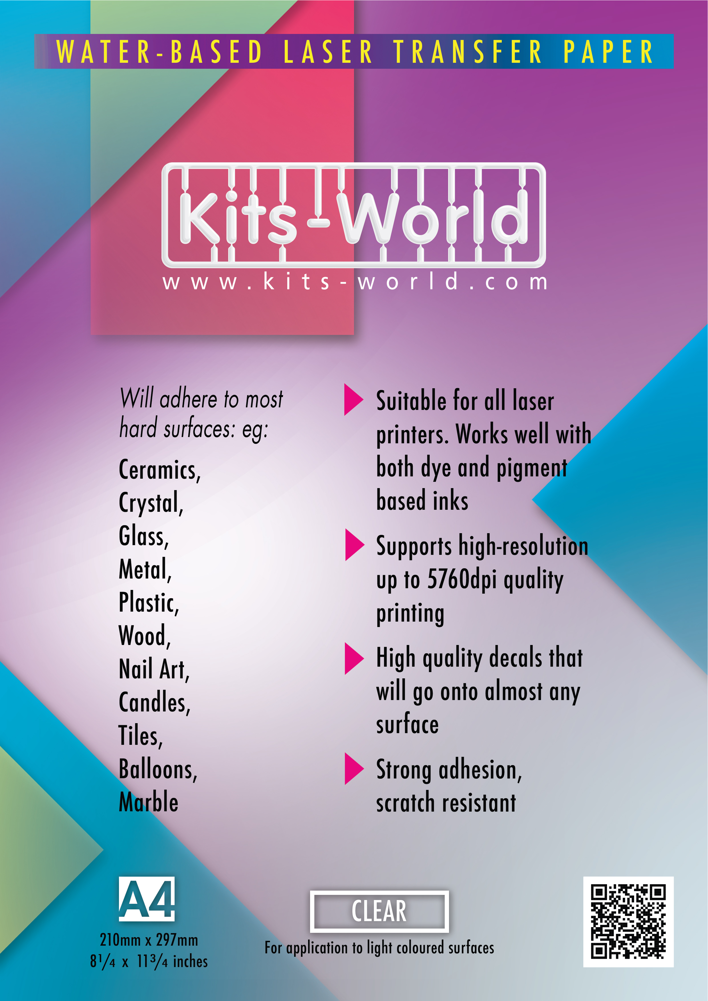 Kitsworld Kitsworld  - Laser Waterslide Decal Paper (Clear) - 10 Sheets Laser Waterslide Decal Paper (Clear) - 10 Sheets - A4 